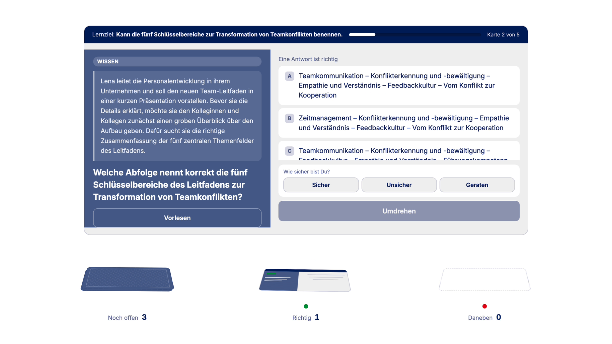 Beispiel einer Smart Card: Startseite mit der Frage